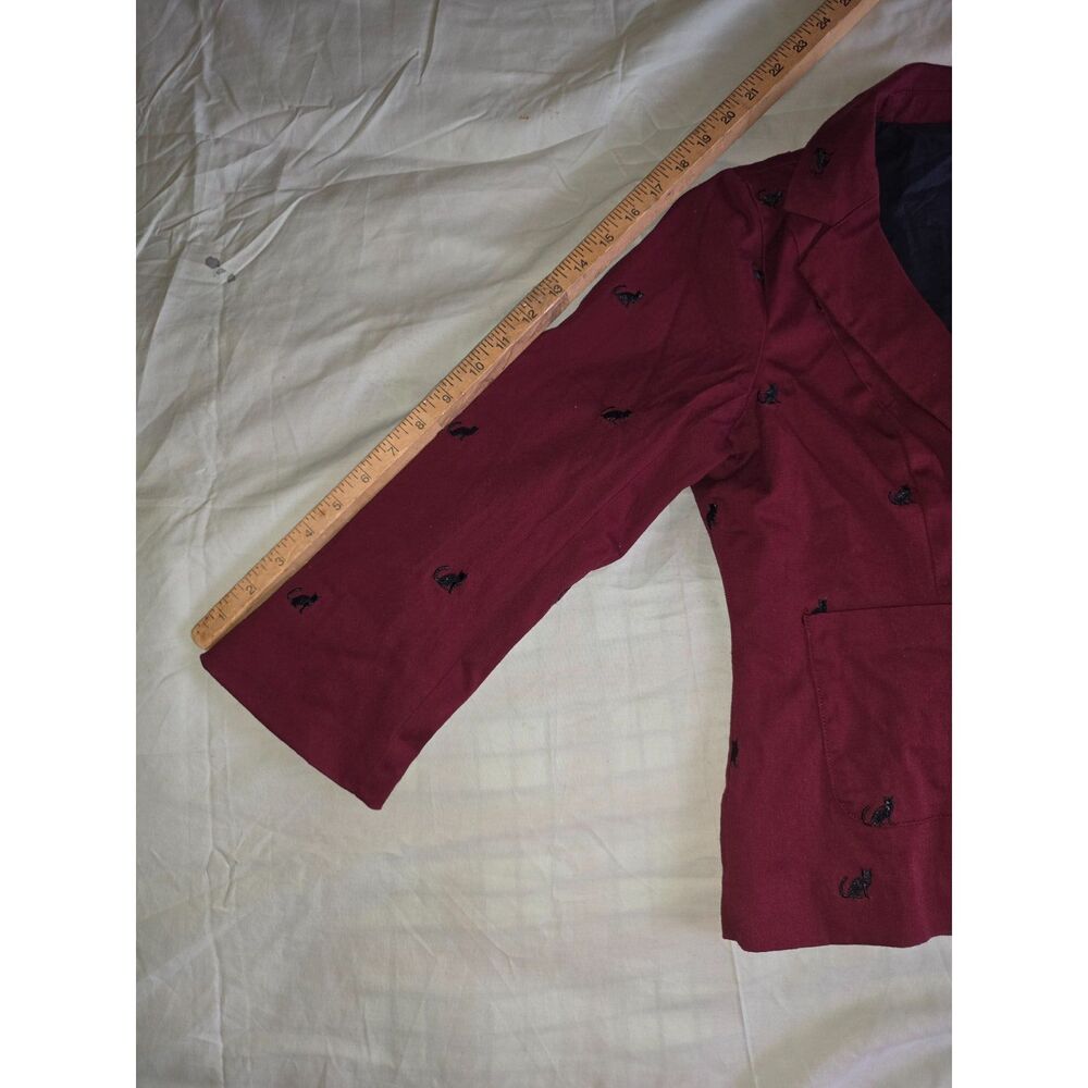 Vintage Marketplace Blazer Large Burgundy Black Cat Embroidered Novelty ModCloth - Picture 2 of 8